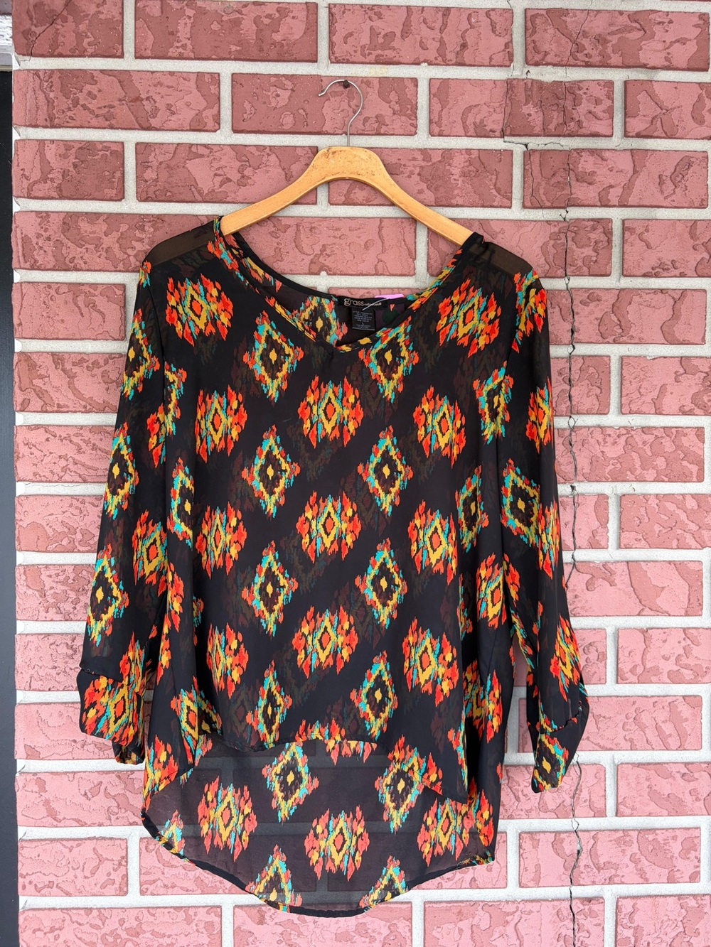 Black Sheer Geometric Print Blouse - Women Tops